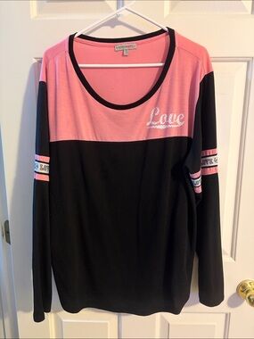 Inspired Hearts Pink and Black Colorblock Long Sleeve Tee